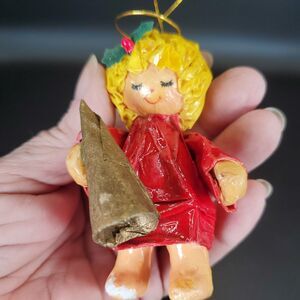 Vintage Paper Mache Angel Ornament 1970s Christmas Choir Girl
